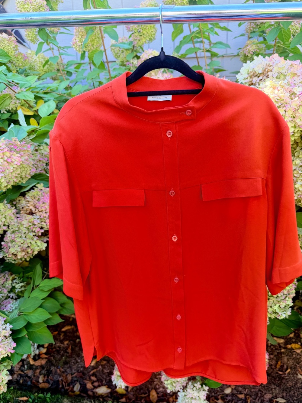 Women’s Red Mandarin-Collar Blouse - Unbranded